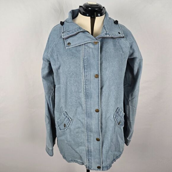 Zaful Forever Young Denim Jacket Women's XXL Lt Blue Zip Snap Patch Collar NWT - Picture 1 of 16